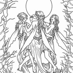 Eminent Mythical Coloring Pages Adults Images Fairy Elf Mystical Fantasy Elves Fairies Myth Mermaids Dragons