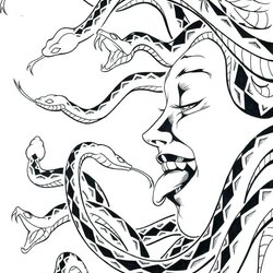 Great Mythical Creatures Coloring Pages At Free Printable Medusa Snake Tongue Lick Drawing Her Print Line