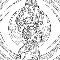 Super Mythical Coloring Pages At Free Download Mermaid Adult Adults Mystical Detailed Unicorn Printable