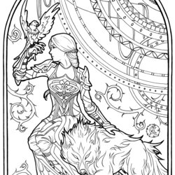 Excellent And Her Companions Myths Legends Adult Coloring Pages Adults Book Fantasy Printable Color Dragon