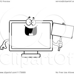 Spiffing Cartoon Of Happy Television Mascot Holding Sign Vector Coloring Cory Outlined Page