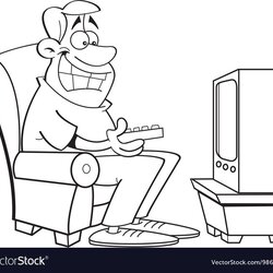 High Quality Pin By On Cartoon Man People Black And White Watching Television Vector Choose Board Colouring