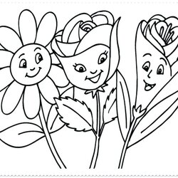 Cute Flower Coloring Pages At Free Printable Spring Flowers Cartoon Fun Human Draw Iris Colouring Drawing