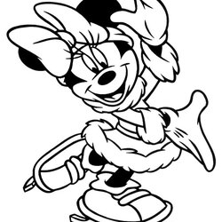Excellent Disney Christmas Coloring Page For Kids To Print Minnie Pages Mouse Skating Ice Printable Holiday