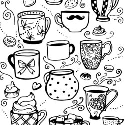 Terrific Coffee Mugs Coloring Pages Printable Rocks Doodle