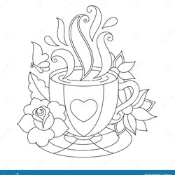 Vector Coffee Or Tea Cup Coloring Pages Stock Illustration Of Cups Line Preview Flower Drawing Stylized
