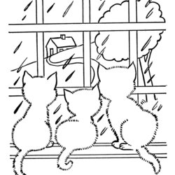 Swell Free Printable Rainy Day Coloring Pages Cat Cats Rain Kids Looking Window Print Animal Drawing Kitties