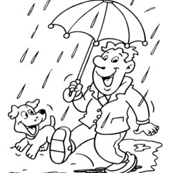 Superb Rainy Day Coloring Sheet For Kids Rain Print Walk Umbrella Colouring Autumn Books