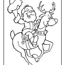 Preeminent Santa And Reindeer Coloring Page Color Me Pretty Mas Pages Christmas Rudolph Cartoon Activities