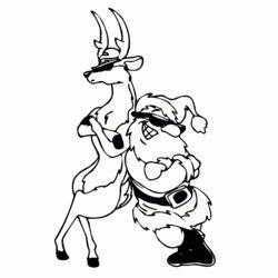 Magnificent Santa And Reindeer Coloring Pages Home Cartoon Christmas Popular Library