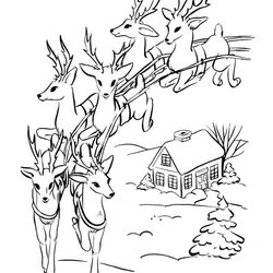 Worthy Santa And Reindeer Coloring Pages Christmas Printable Colouring Flying Drawing Sheets Print Eve Color