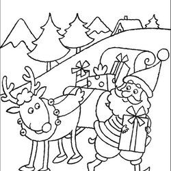 Superb Kids Santa And Reindeer Coloring Page Printable Pages Color