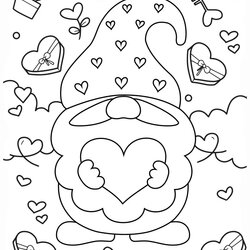 Cool Valentines Day Printable Coloring Pages Gnome Valentine Page