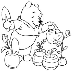 Spiffing Plant Coloring Page Home Plants Watering Pooh Cute Pages Bear Colouring Printable Popular Books