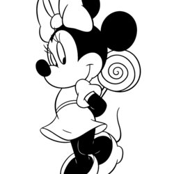 Eminent Misc Minnie Mouse Coloring Pages Lollipop Holding Behind Her
