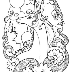 Sublime Coloring Page Phenomenal Detailed Unicorn Cute Home