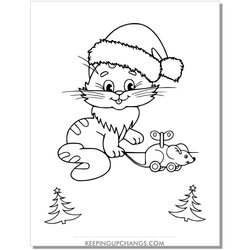 Free Christmas Cat Coloring Pages Most Popular Cute Santa Hat Toy Mouse Page Colouring Sheet