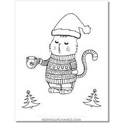 Superb Free Christmas Cat Coloring Pages Most Popular Adult Page Colouring Sheet
