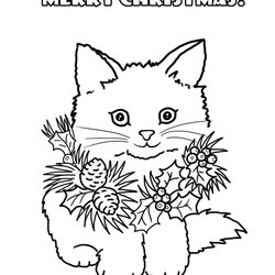 Christmas Coloring Pages Kitten Cute Animals Sheet Dog Merry