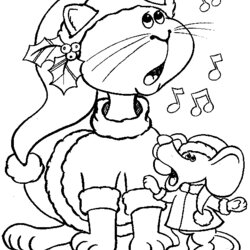 Christmas Cat Coloring Pages Page Printable Mouse Kids Cats Carollers Singing Part Animals Print Animal Color