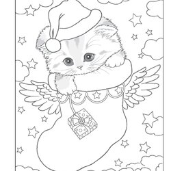 Excellent Christmas Cats Coloring Pages Home Sock