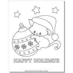 Free Christmas Cat Coloring Pages Most Popular Ornament Happy Holidays Page Colouring Sheet