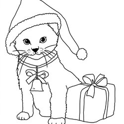 Fine Christmas Coloring Pages Cat Present
