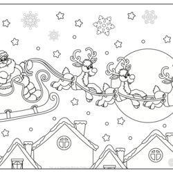 Spiffing Christmas Coloring Pages Santa Sleigh Reindeer Printable Kids Sled Pattern Color Wood Flying Fun