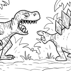 Spiffing Tyrannosaurus Rex Coloring Pages Dinosaur For Kids Printable Fighting Dinosaurs Vs Stegosaurus