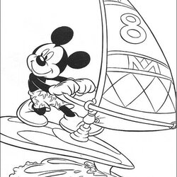 Coloring Home Mickey Pages Mouse Disney Windsurfing Print Color Surfing Book Playing Popular Sea Beautiful
