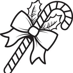 Candy Cane With Bow And Holly Leaves On The Top Is Outlined In Coloring Pages Printable Kids Mistletoe