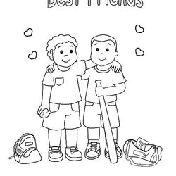 Superb Friendship Coloring Pages Best For Kids Friends Friend Printable Baseball Two Print Teammates