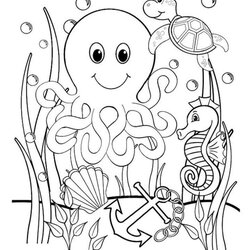 Admirable Free Printable Underwater Coloring Pages Ocean Octopus Creature Seahorse Legged