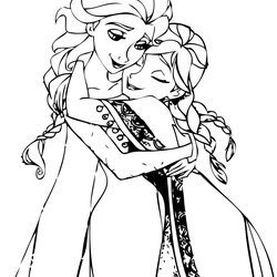 Super Elsa And Anna Coloring Pages Printable At Free Disney Princess Frozen Hug Olaf Drawing Ana Print