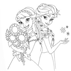 Superb Anna And Elsa Coloring Pages Printable Com Colouring Frozen Disney Print Girls
