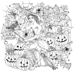 Halloween Witch With Pumpkins By Adult Coloring Pages Adults