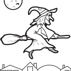 Super Printable Halloween Witch Coloring Page For Kids Pages Broom Drawing Hat Simple Print Witches Color