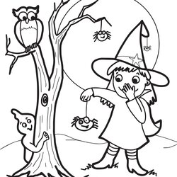 Fine Cartoon Witch Coloring Pages At Free Printable Kids Halloween Cute Ghost Owl Print Color Scary Drawing