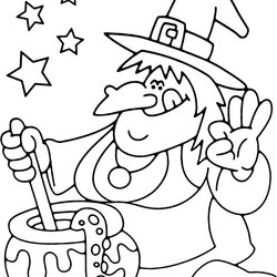 Eminent Coloring Pages Of Witches Easy Halloween Page Witch