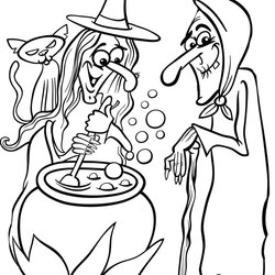 High Quality Printable Halloween Witches Coloring Page For Kids Witch Pages Sheets Cartoon Monster Cauldron