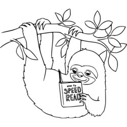 Smashing Cartoon Sloth Coloring Pages Toed Is Reading Book