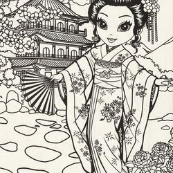 Japanese Culture Coloring Pages Traditional Girl