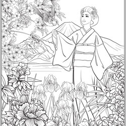 Sterling Japan Coloring Sheets Landscape In With Geisha