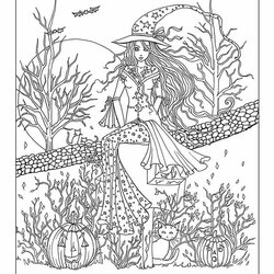 Capital Free Printable Adult Halloween Coloring Pages Adults Witch Page For And Her Cat