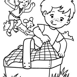 Fine Coloring Pages Spring Springtime Free And Printable Picnic Sheets Colouring Scenes Season Scene Color