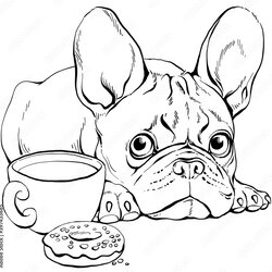 Superior Vector Illustration Contour Portrait Of Cute French Bulldog Can