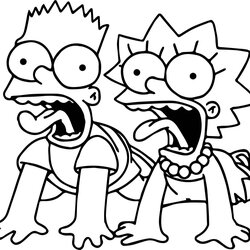 Brilliant Awesome Bart And Lisa Screaming The Simpsons Coloring Page Family Dope Tom