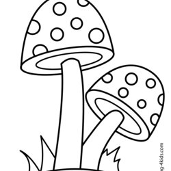 Two Mushrooms Coloring Page For Kids Printable Free Hello Kitty