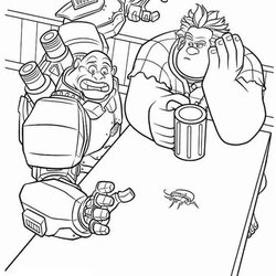 Cool Wreck It Ralph Coloring Pages In Car Free Printable Bug On Table