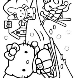 Winter Coloring Pages Kids Kitty Hello Color Snow Print Scene Children Preschool Ice Kindergarten Season